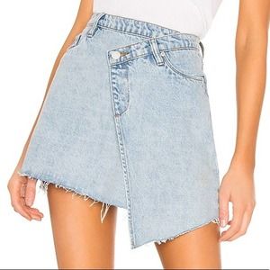 BlankNYC Asymmetrical Jean Skirt Size 27 Denim Mini Raw Frayed Hem Distressed